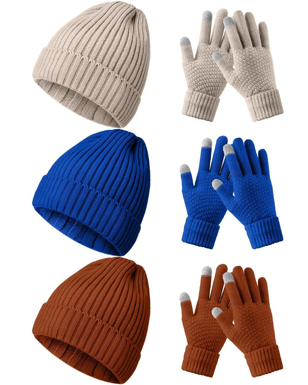 9091 6 Pieces Beanie Winter Hat Gloves Set, Winter Knitted Hats Thick Warm